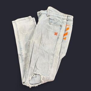 Off-White Skate Jeans 'Light Blue' Distressed Jeans with Orange logo